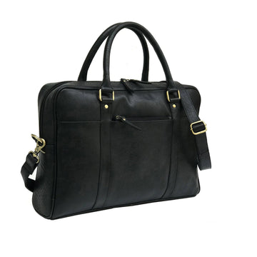 Men Genuine Leather Laptop Bag Matt Black